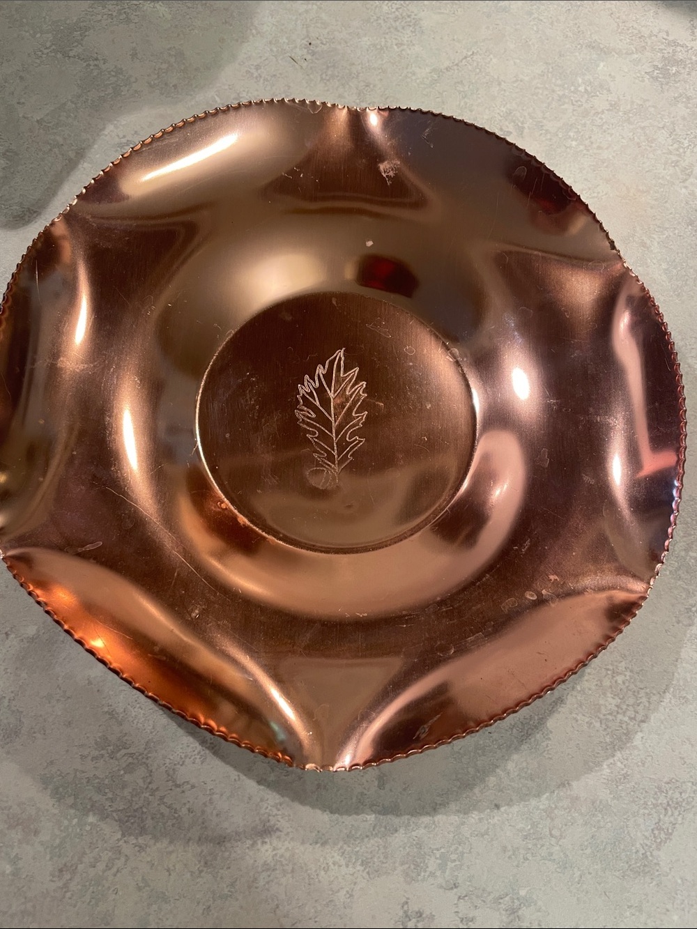 Vintage Copper-Tone Leaf Accent Bowl